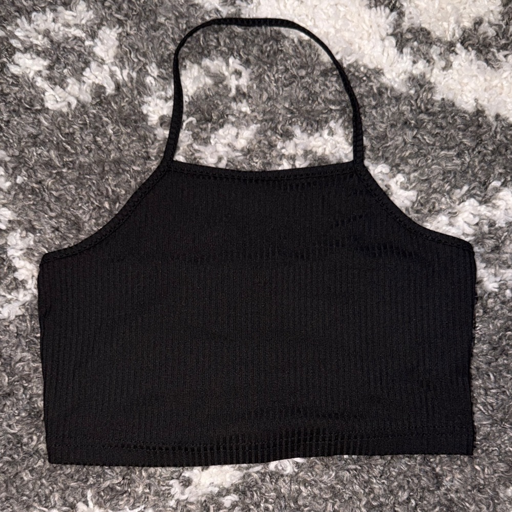 NWOT Girl’s Black Ribbed Halter Crop Top - 9